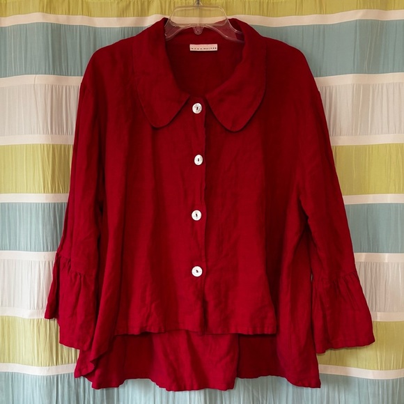 bryn Walker Linen Jacket Peter Pan Collar Bell Sleeve Sz Medium - Picture 12 of 12